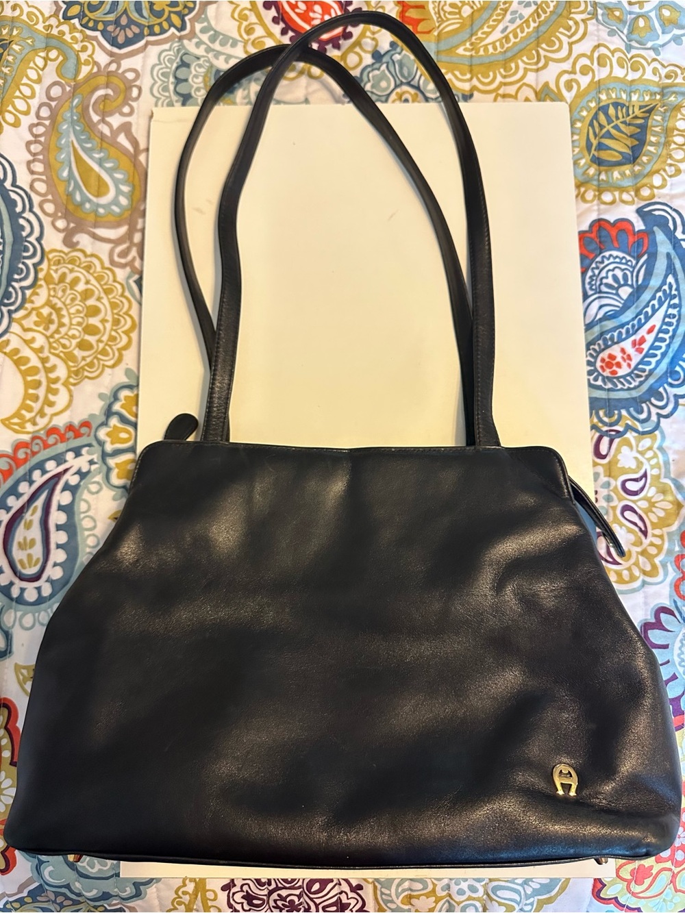Etienne Aigner Vintage Classic Black Leather Women’s Tote Handbag